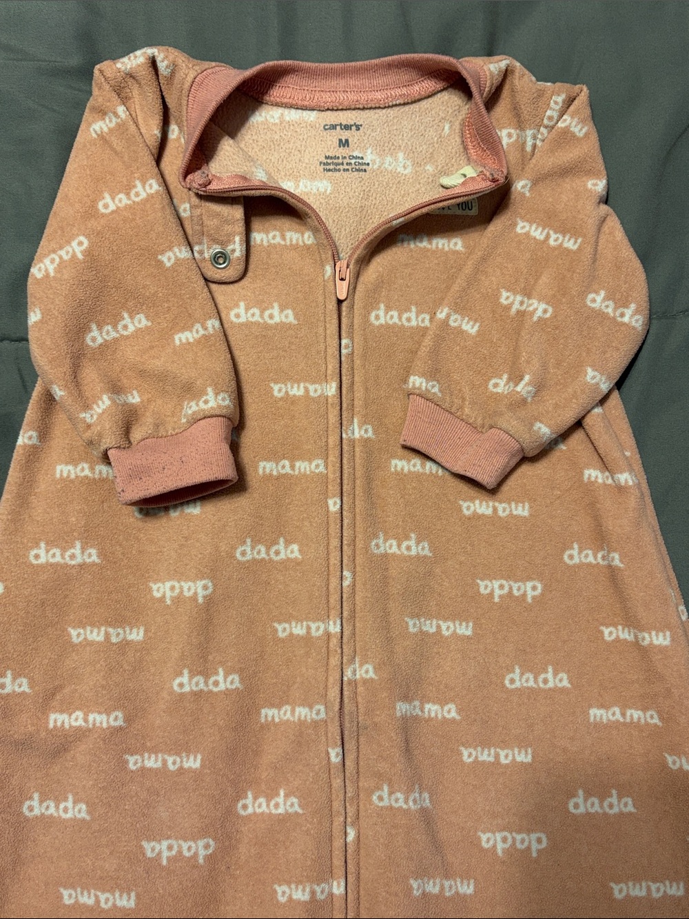 Carter's Peach Pink Fleece Sleep Sack with 'mama' and 'dada' Print